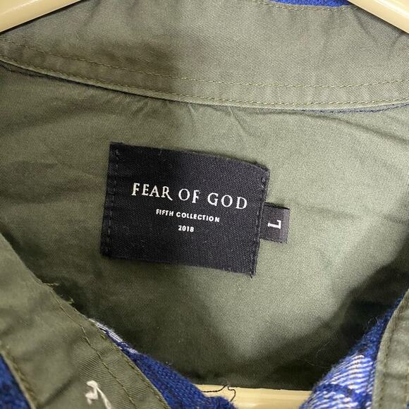 Fear of God FOG fifth collection plaid long sleeve flannel button up blue Large - Picture 4 of 10